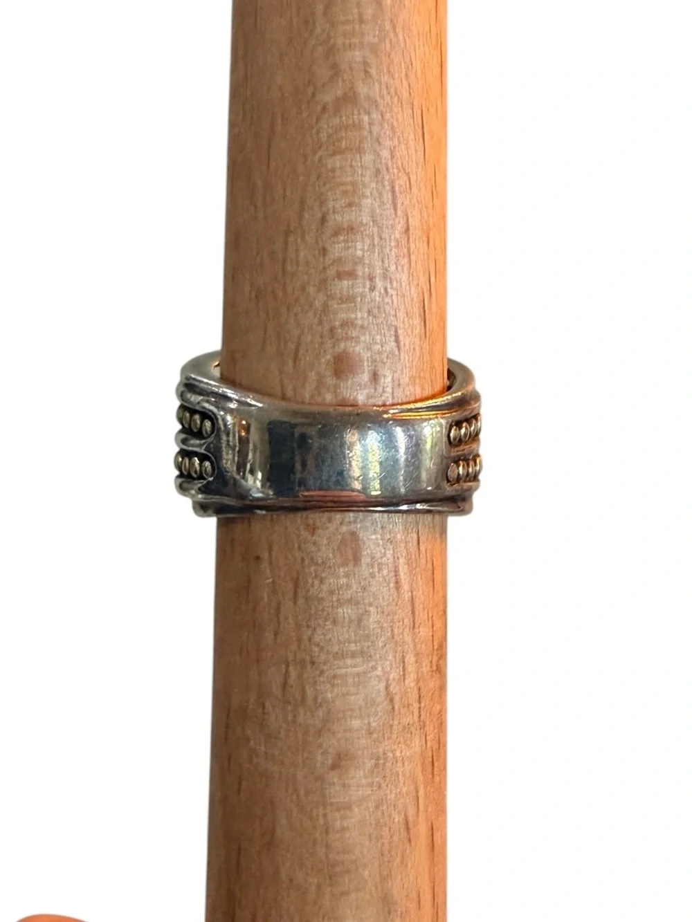 Sterling Silver and Brass Oval Labradorite and Garnet Cabochon Ring sz 6